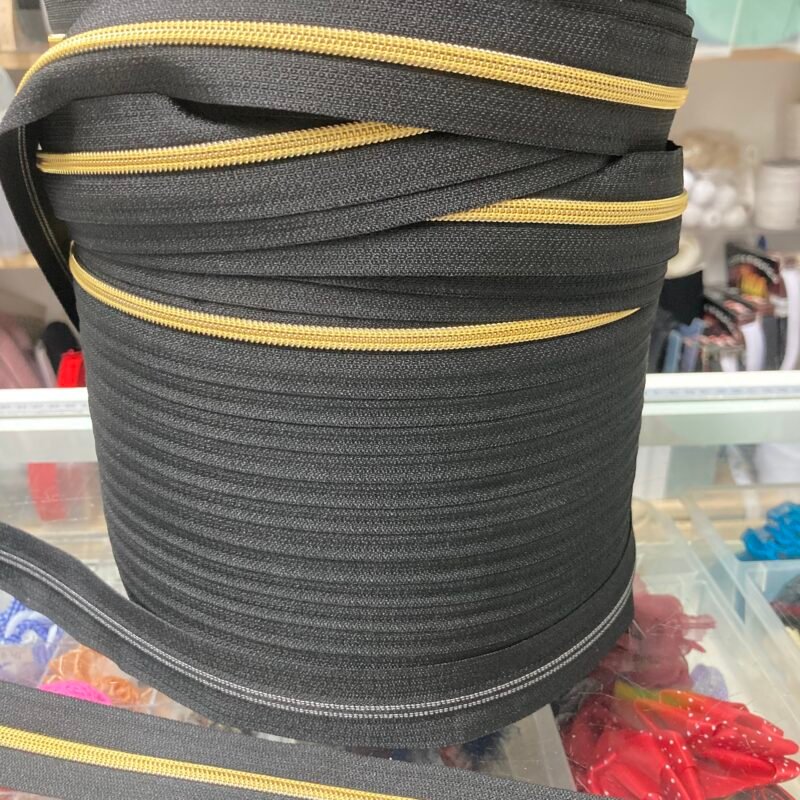 Cinta Continua de Cremallera Nylon nº 5 a metros Fantasia Negro/Dorado fino