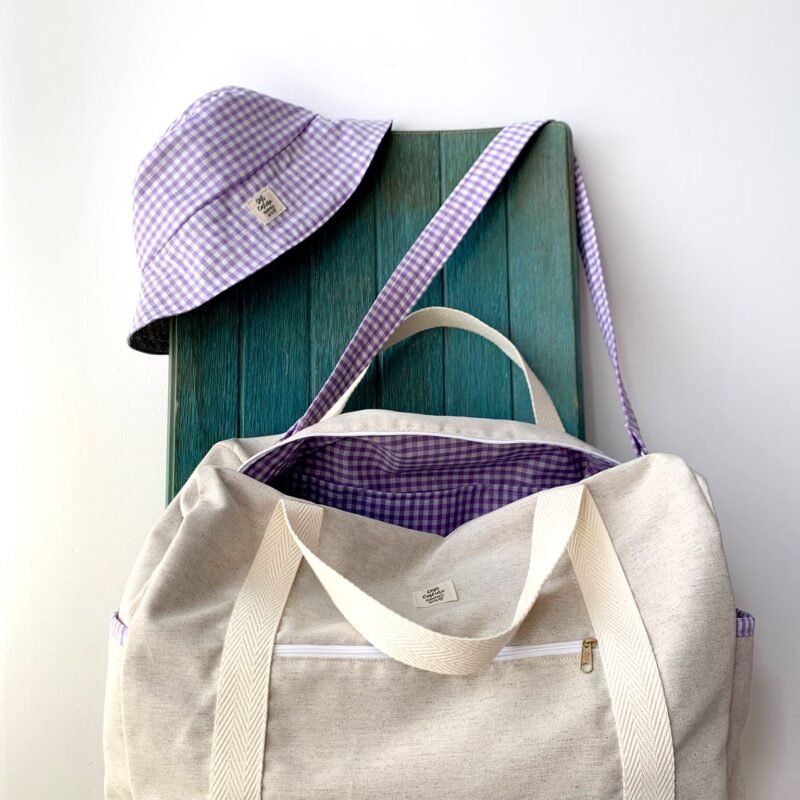 KIT BOLSO BARCELONA VICHY ALGODÓN EN LILA