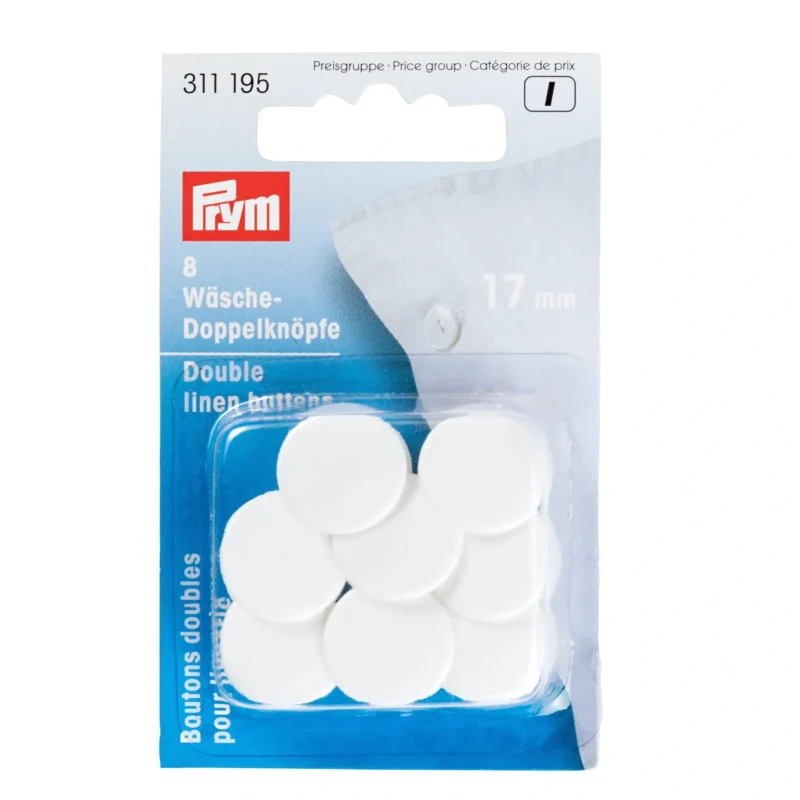Botones dobles 17 mm lavab. poly blanco Prym 311195