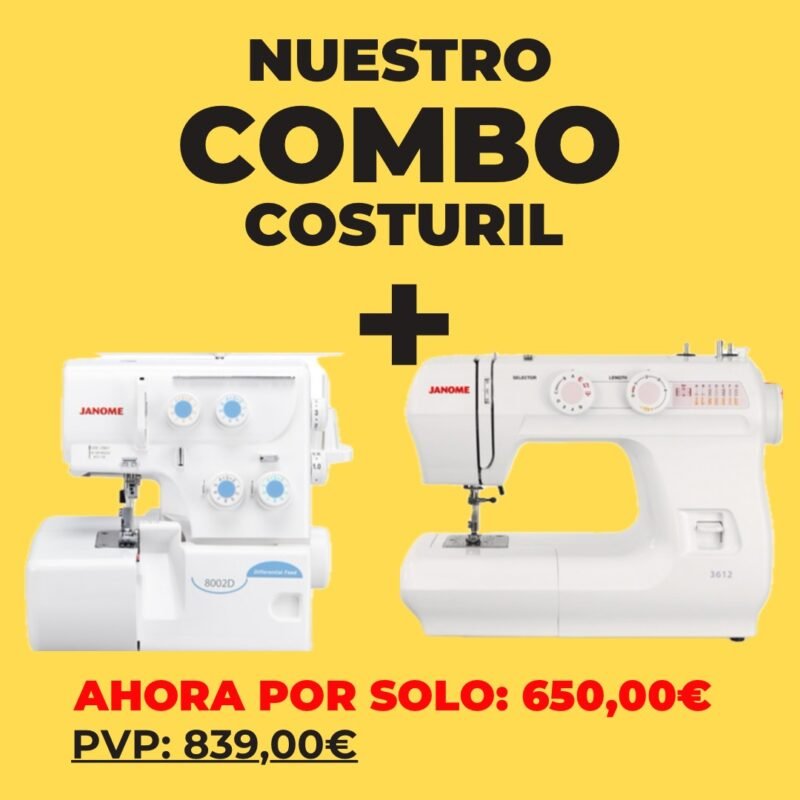 COMBO MAQUINA DE COSER JANOME 3612 + OVERLOCK 8002D