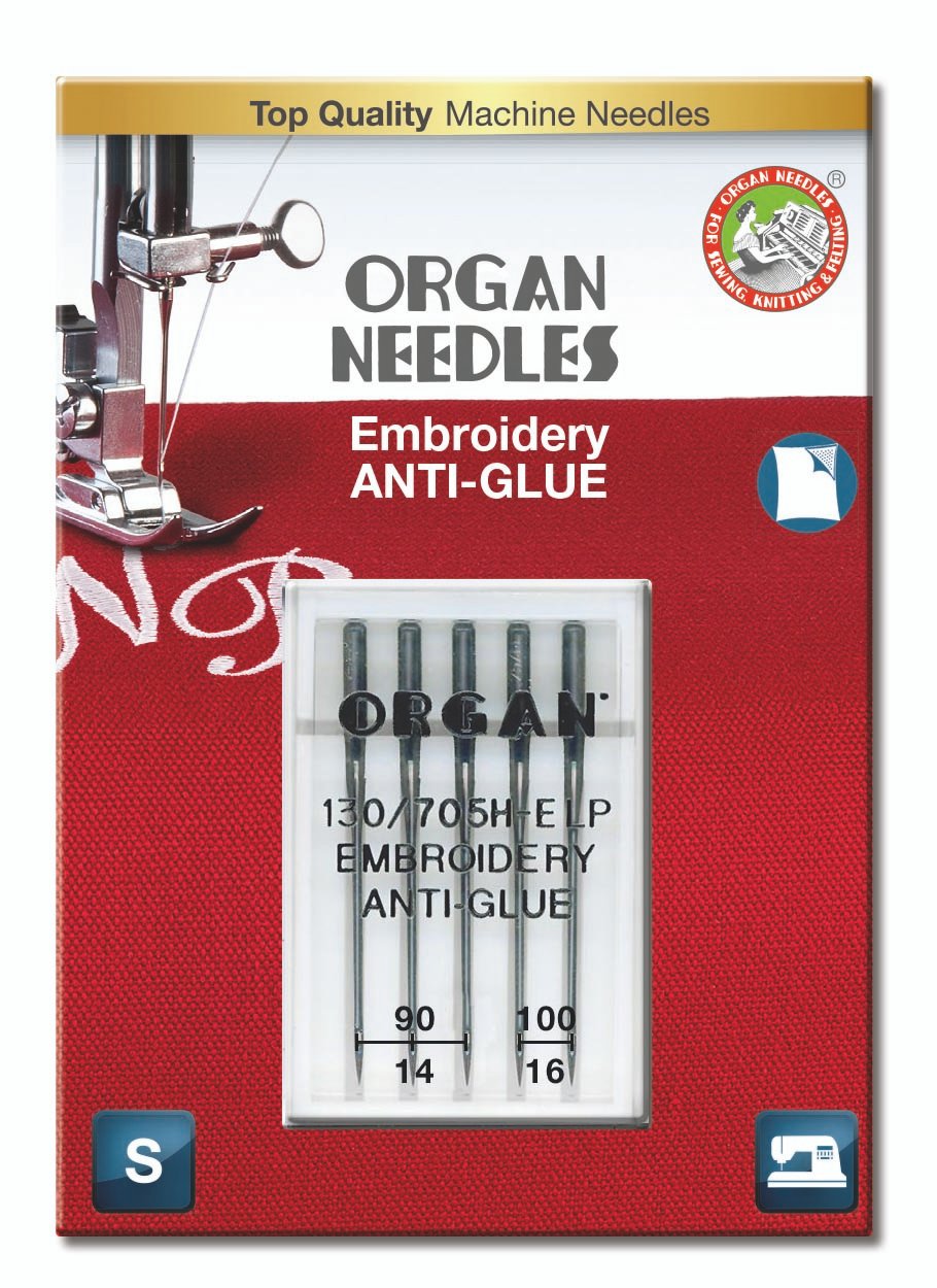Agujas para Maquina de coser ORGAN EMBROIDERY ANTI-GLUE 130/705H-E-LP 90,100-Ref.5117000BL