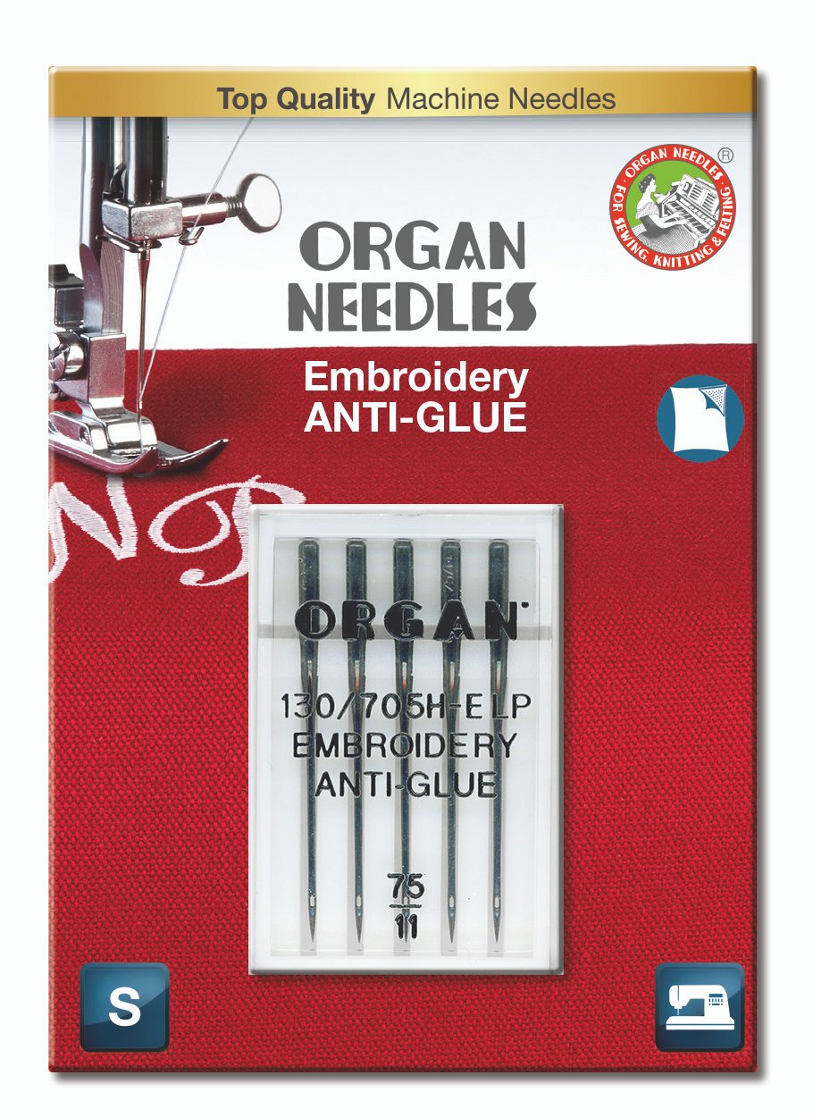 Agujas para Maquina de coser ORGAN EMBROIDERY ANTI-GLUE 130/705H-E-LP  75-Ref.5117075BL