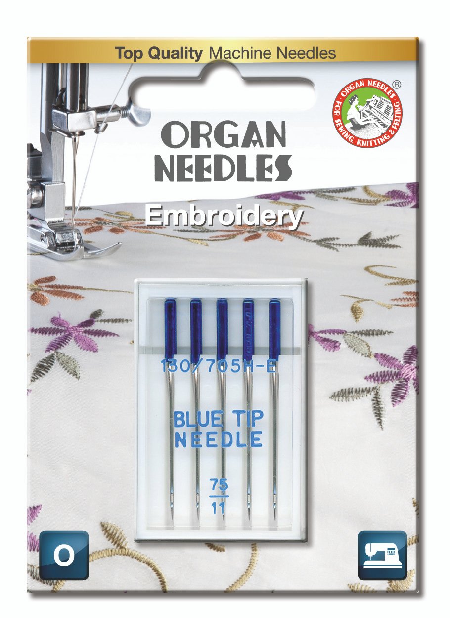 Agujas para Maquina de coser ORGAN EMBROIDERY BLUE TIP 130/705H-E 75-Ref.5507075BL